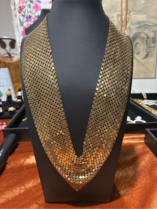 Vintage Jewelry - Vintage 1970s Gold Tone Mesh Disco Statement Necklace